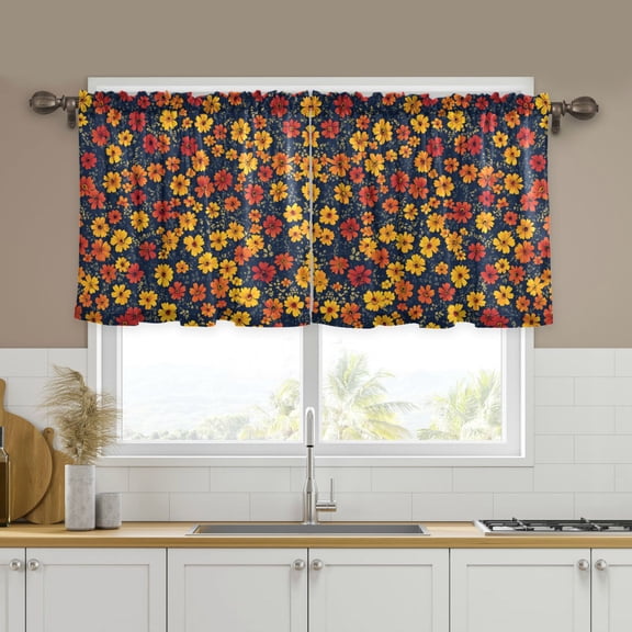 Yayeee Kitchen Curtains Tier Set of 2 Light Filtering 57"x24" Over Sink Window Panels, Yellow Floral