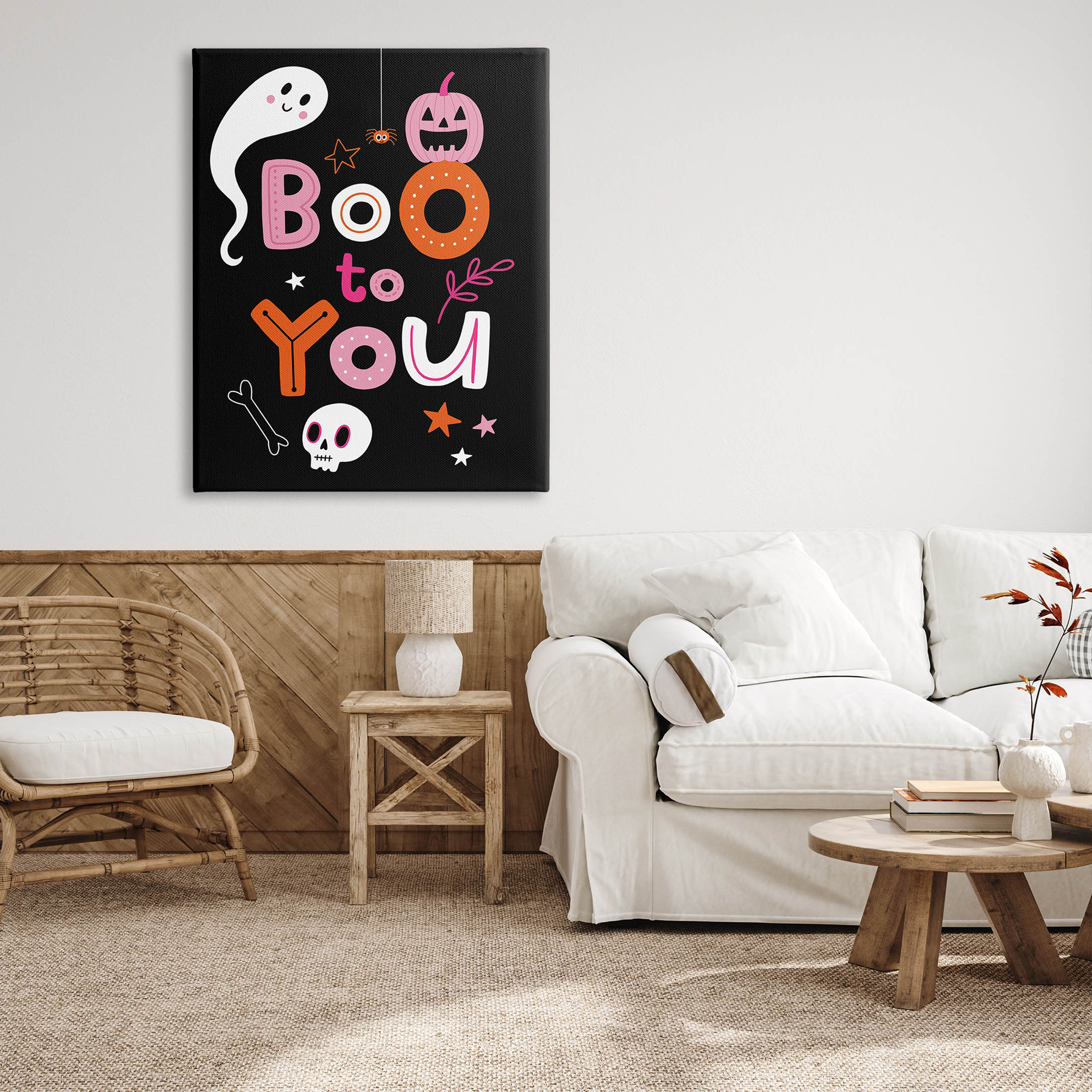 Boo To You Smiling Halloween Elements Holiday Graphic Art Gallery Wrapped Canvas Print Wall Art