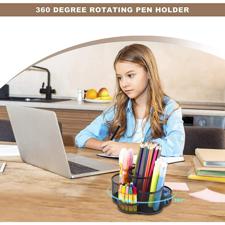 Mesh Pen Holder For Desk, 360-Degree Rotating Desk Organizer Pencil Holder  With 7 Compartments, Metal Stationary Organizer, Large Desktop Supply Caddy