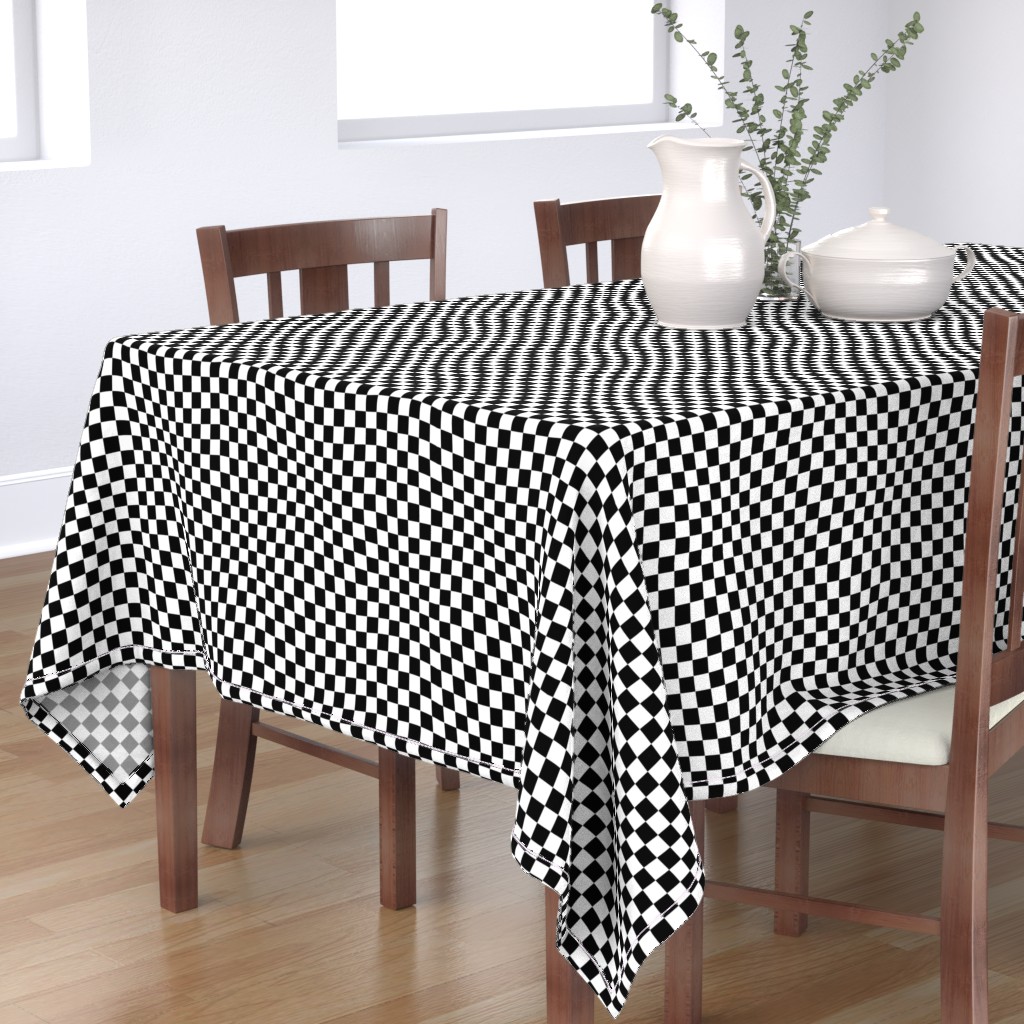 Cotton Sateen Tablecloth, 70" x 144" Wavy Checkered Race Flag Racing