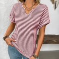 thumbnail image 4 of yunLCZ Ladies Blouse Discounted Womens Casual Cap Short Sleeve Tops Trendy Summer V Neck Loose Striped Casual Basic T Shirts Tee Blouses Office casual blouse with leggings, 4 of 7