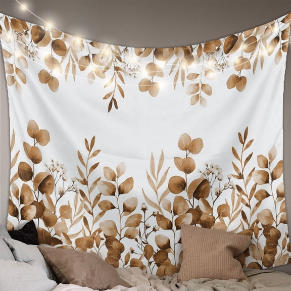 Brown Yellow Eucalyptus Leaves Large Tapestry for Bedroom Wall Hanging Tapestry,Watercolor Spring Summer Botanical Ceiling Backdrop Tapestries Poster Blanket Wall Decor for Living Room 86" x 104"