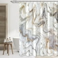 thumbnail image 2 of Extra Long Shower Curtain, 72 x 84 Inch Long Marble Abstract Fabric Shower Curtain Set with 12 Hooks, Large Hotel Neutral Waterproof Polyester Cloth Shower Curtains for Bathroom Decor - Gray Gold, 2 of 6