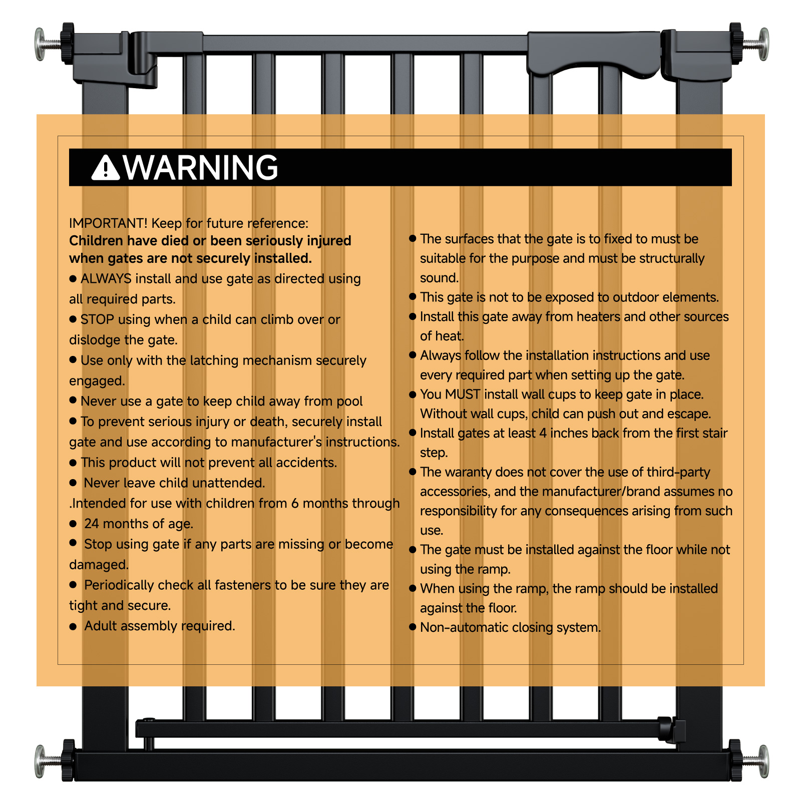 Vebreda 30" Extra Tall Baby Gates for Doorway, Auto Close Pet Gate, 30" to 43" Wide Pressure Mounted, Gifts for Mom, Black