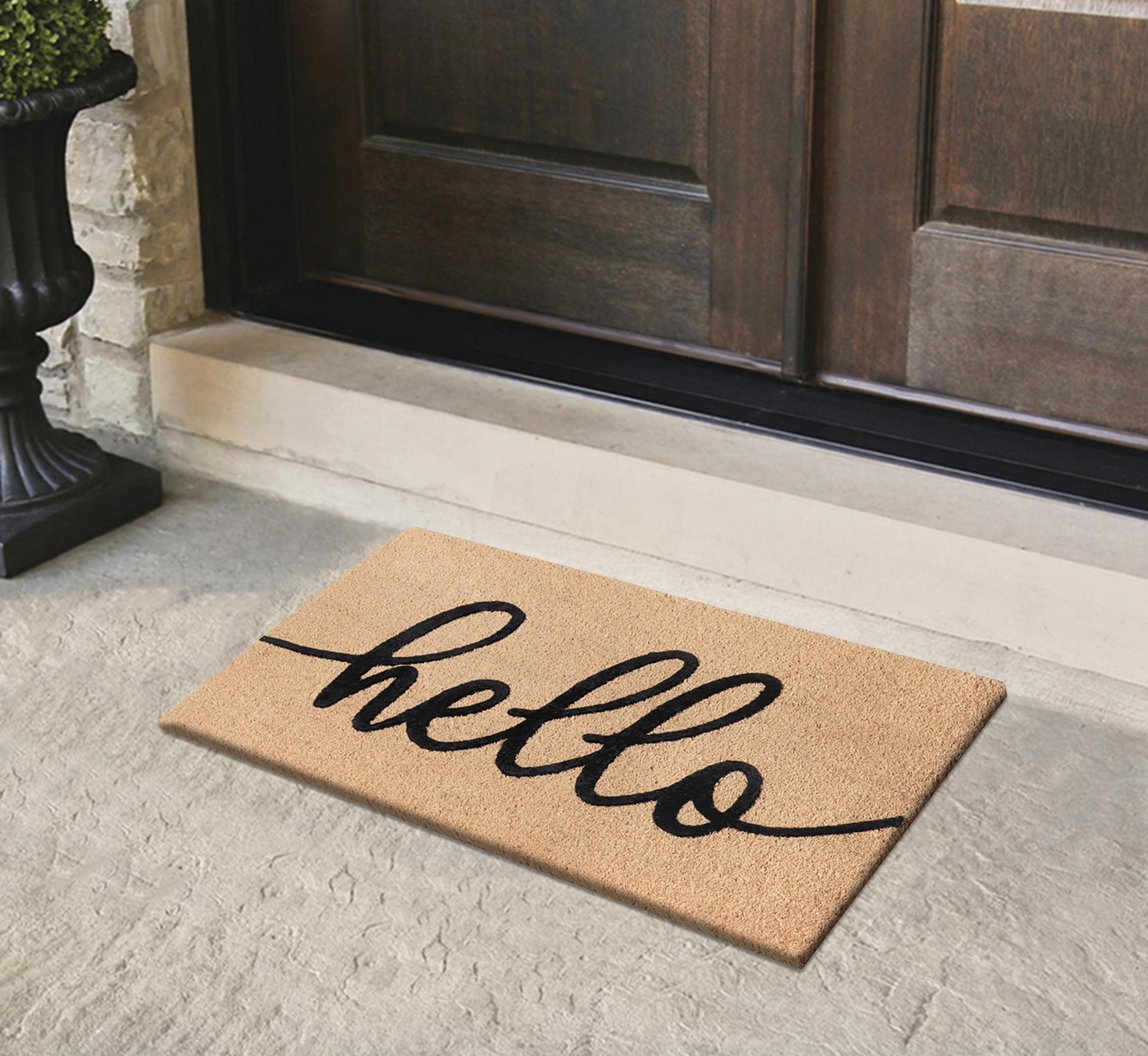 A1HC Natural Coir Flocked Doormat, Black Hello , 24"x36", Durable Outdoor Welcome Mat, Non-Slip, Pet Friendly, Fade Resistant