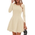 thumbnail image 1 of Vestido PRETTYGARDEN Otoño 2025 Manga Larga Plisado Mini Beige XS, 1 of 8