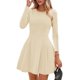 thumbnail image 1 of Vestido PRETTYGARDEN Otoño 2025 Manga Larga Plisado Mini Beige XS, 1 of 8