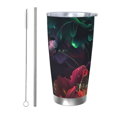 

Fuzoiu Red And Green Carnation Print 20oz Tumbler Stainless Steel Vacuum Insulated Car Cup Insulated Coffee Mug Travel Mug with Lid Thermal Cup for Outdoor-Straw Two-piece Set