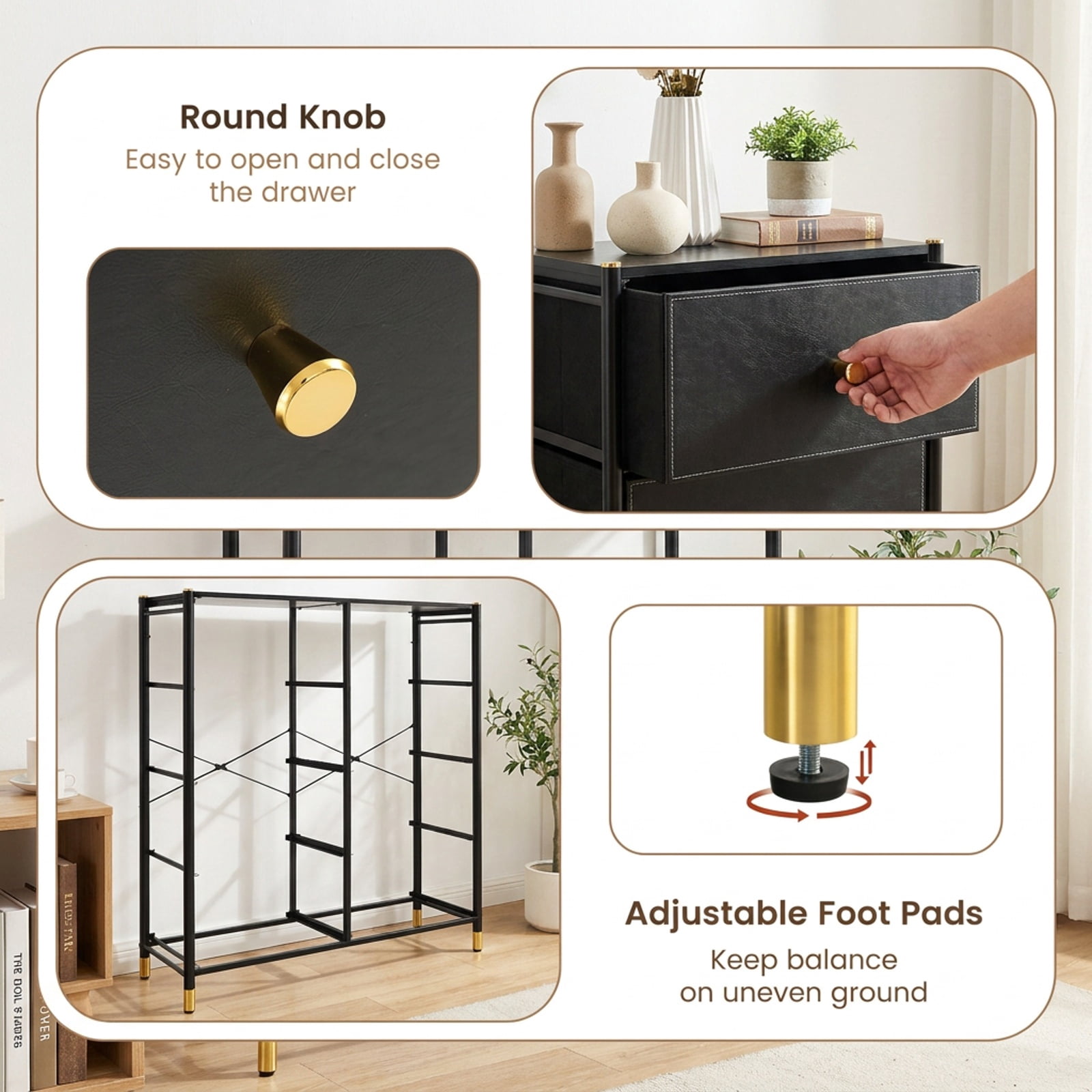 Furnibear Floor Dresser Storage Organizer with 5/6/8 Drawers with Fabric Bins and Metal Frame-8-Drawer for Bedroom Closet Living Room Nursery, Black