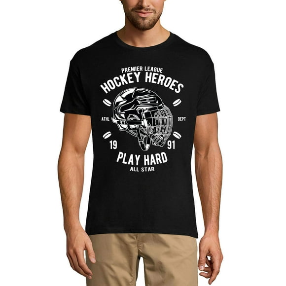 Men's Graphic T-Shirt Hockey Heroes Since 1991 - Play Hard All Star 33rd Birthday Anniversary 33 Year Old Gift 1991 Vintage Eco-Friendly Short Sleeve Novelty Tee