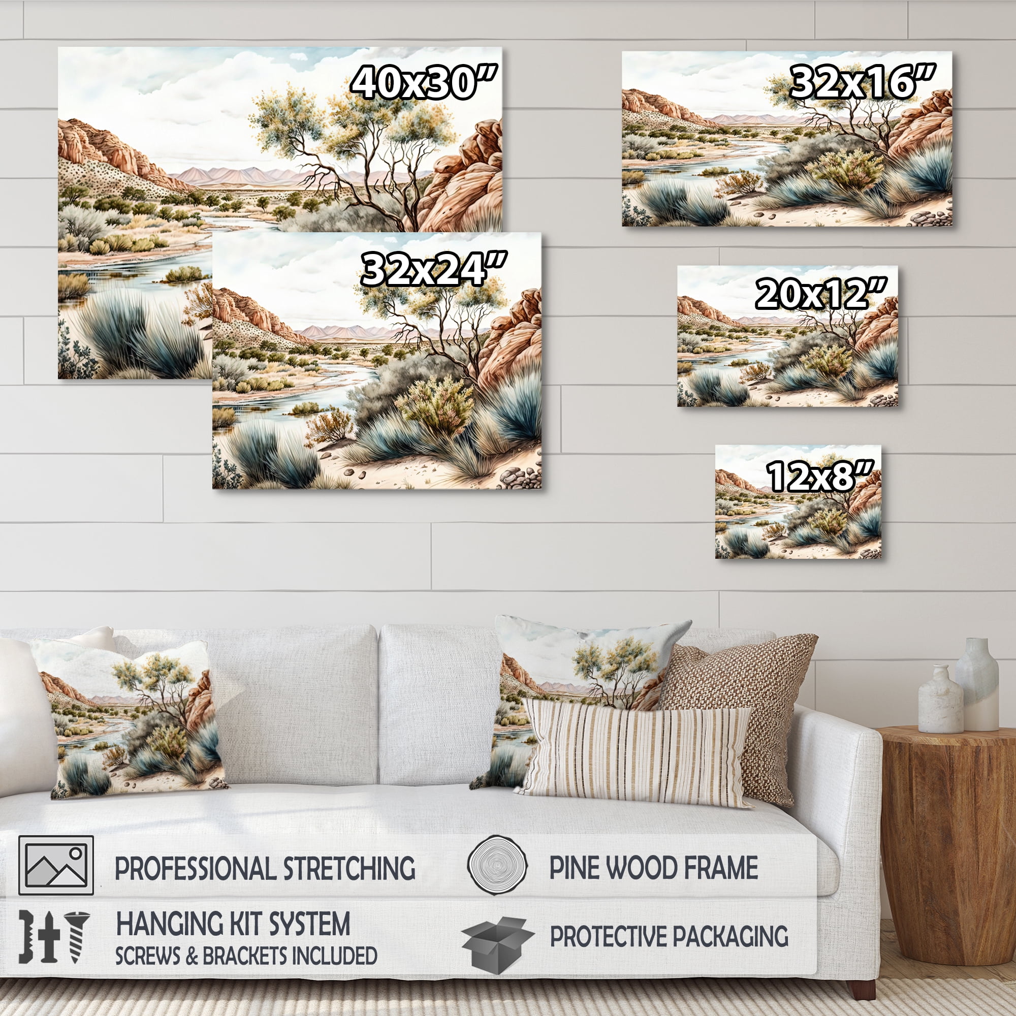 Designart Arizona Desert Creek Scenery II Canvas Wall Art