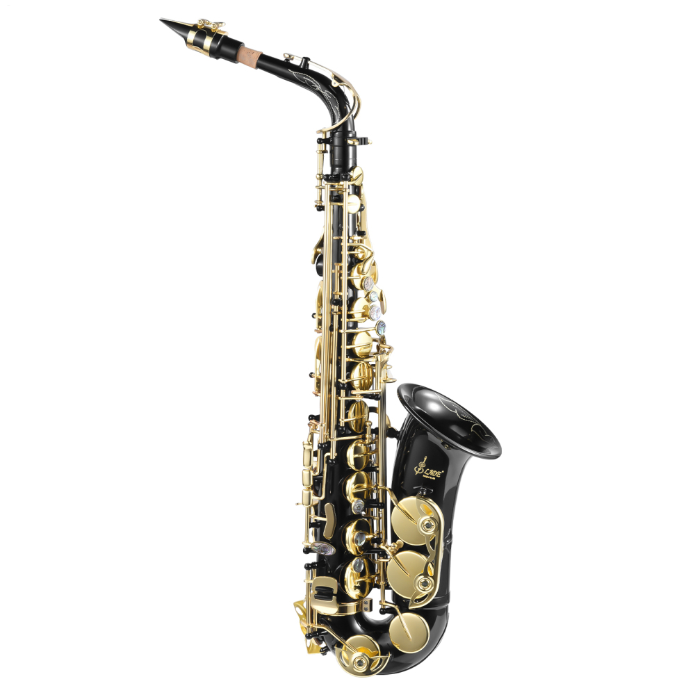 PWTOOL Alto Saxophone Drop E Brass Sax Full Kit for Student Beginners with Carving, Mouthpiece, Carrying Case, Gloves, Cleaning Cloth Bar (Black & Gold)