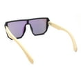 thumbnail image 4 of Geometric Large Shield Mirror Lens Bamboo Wood Arm Retro Sunglasses Matte Black - Green Mirror, 4 of 4