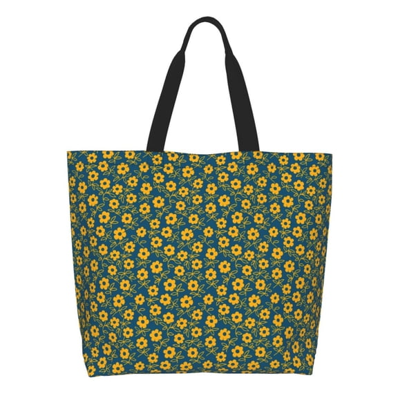 Honeii Yellow Floral Print Tote Bag for Women, Foldable Tote Bag Large Shoulder Bag Top Handle Handbag for Travel, Work