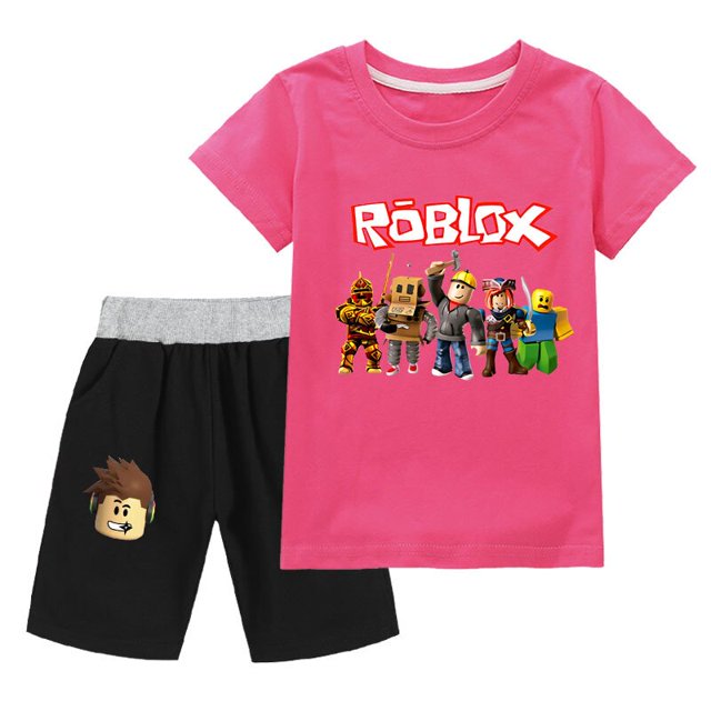 Traje informal Roblox para niños y niñas, juego de Anime circundante, camisetas y pantalones cortos bidimensionales, el mejor regalo, nuevo