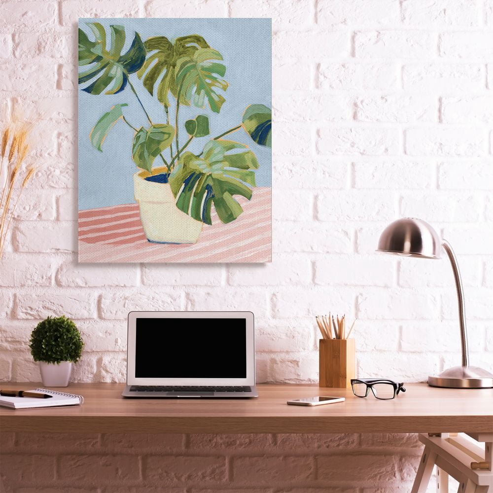 Stupell Industries Monstera Indoor Plant Leaves Green Pink Painting Canvas Wall Art Design by Victoria Borges