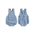 thumbnail image 4 of Baby Overalls Jumpsuit Summer Solid Color Sleeveless Romper with Pocket for Newborn Infant Girls Boy Cute Clothes, 4 of 10