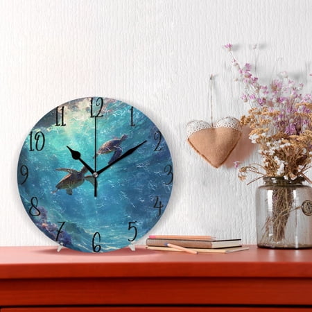 10 Quartz Indoor Wall Clock Silent Mechanism / Two Ethereal and Lovely Turtles