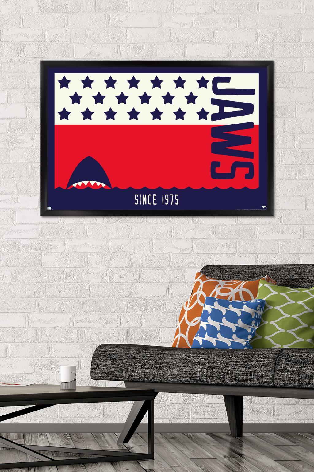 Jaws - Stars and Stripes Wall Poster, 22.375" x 34", Framed