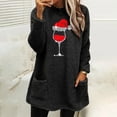 thumbnail image 2 of Pisexur Fuzzy Chandails de Noël pour Femmes Doublés en Molleton à Manches Longues à Col Rond Chandail d'Hiver Chaud Imprimé Verres de Vin Rouge Chandail de Noël à Enfiler Hauts avec Poches, 2 of 4