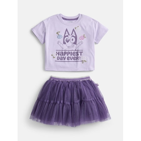 Bluey Toddler Girls Graphic Tee with Short Sleeves and Tutu Skirt Set, Sizes 12M-5T