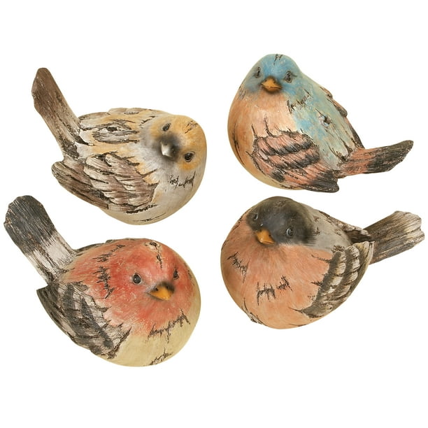 Decmode Polystone Bird Rustic Sculpture Multi Colored 4 Pieces Com Decmode Polystone Bird Rustic Sculpture, Wayfair Outdoor Bird Statues