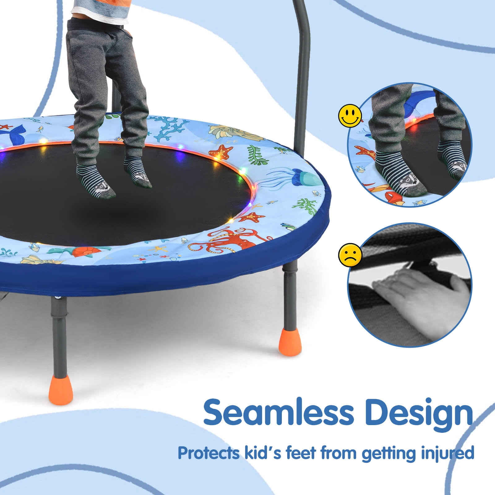 Infans 36" Foldable Kid Trampoline w/ 20 LED Lights Foam Handlebar Padded Safety Cover