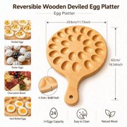24 Egg Capacity Bamboo Deviled Egg Platter, Round Wooden Serving Tray With Handle, Double-Sided Egg Holder & Charcuterie Board, Appetizer Snack Dessert Fruit Cheese Tray For Kitchen Countertop