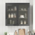 thumbnail image 3 of 30" Wall Mounted Cabinet, Table-Top Storage Cabinet with Hazy Waffle-Grids Glass Doors and 2 Adjustable Shelves for Bathroom, Kitchen, 3 of 11