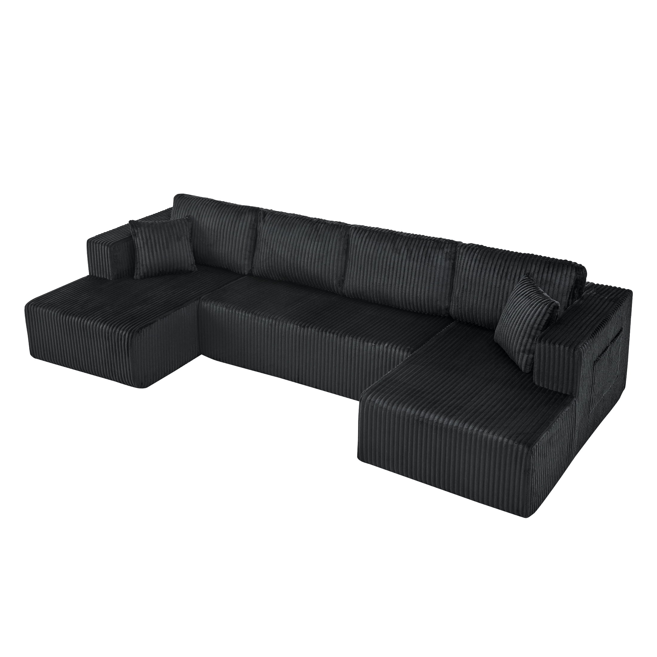 AISWORD 132" U Shaped Modular Sectional Sofa, Comfy Cloud Boneless Sofa with Chaise and Side Pockets, Memory Foam Sleeper Sofa for Living Room, Black