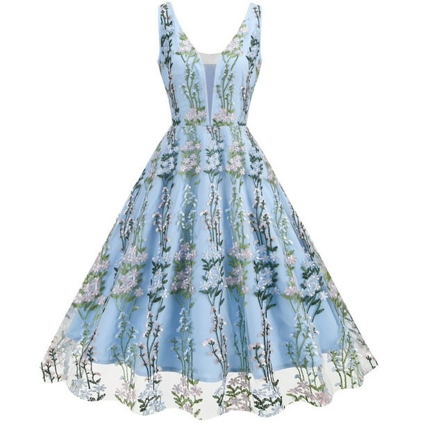 Vestido Sexy para las Mujeres Retro Bordado Impresión Camisola Estilo de Cintura Alta, Poliéster Ligero para Uso Versátil Diario Y de Fiesta
