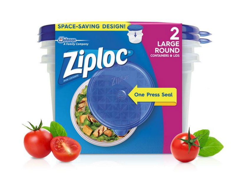 Ziploc 2 Count 48 OZ 6 Cups Large Round Container Transparent Easy To