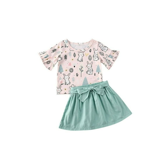 Easter Toddler Baby Girl Ruffle Cute Bunny T-shirt Top Tutu Skirts Dress Outfits Set Clothes