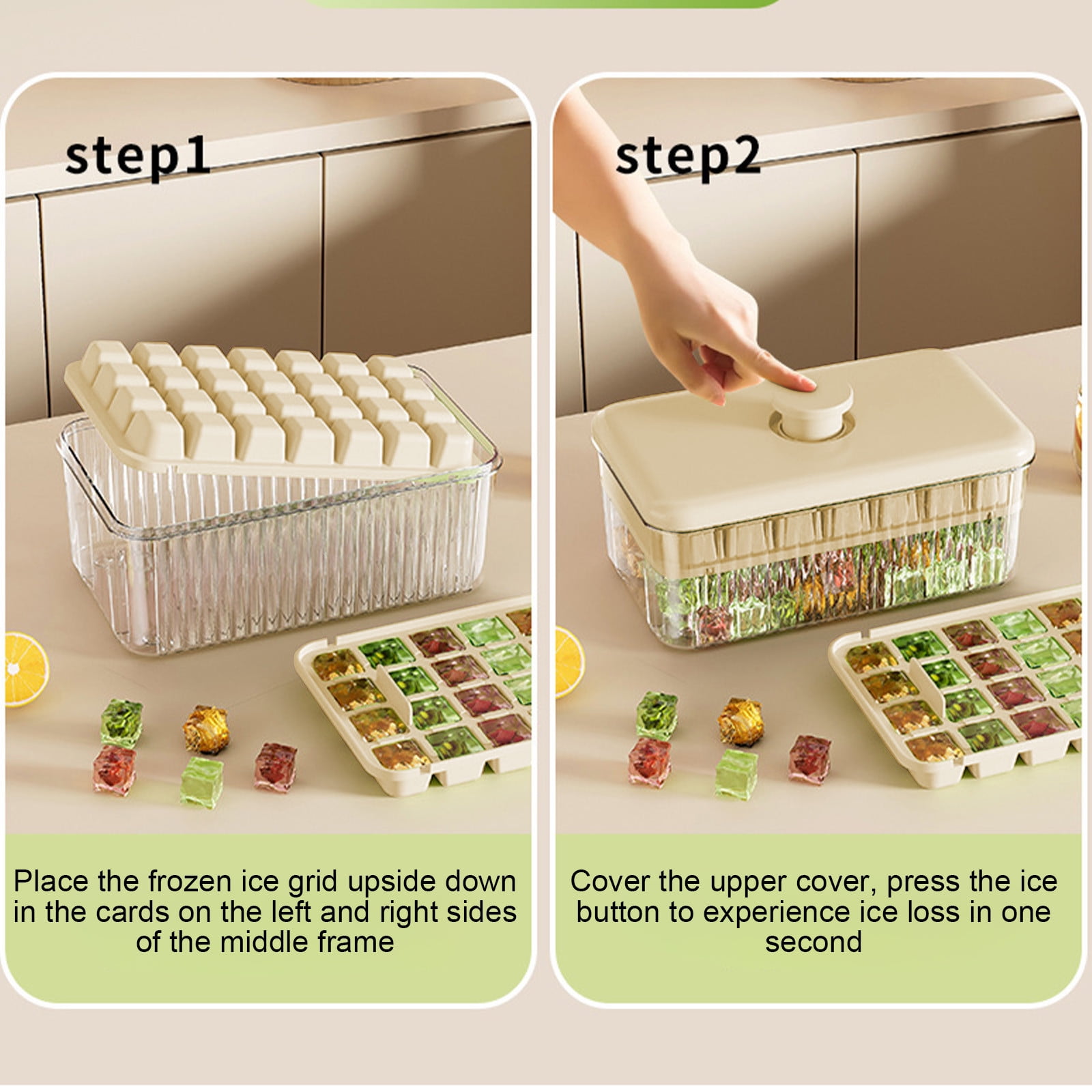 Fufafayo Double Layer Ice Tray, Press Type Ice Maker for Homemade Ice Cubes, Large Capacity Ice Making Box with Ice Shovel for Refrigerator, Kitchen or Freezer, Easy Release Stay Cool Design