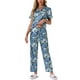 thumbnail image 1 of Conjunto de pijama de satén para mujer INSPIRE CHIC, top de seda con flores y pantalones de 2 piezas, S, flores azules, 1 of 6
