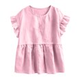 thumbnail image 4 of Drses Women's Puff Short Sleeve Babydoll Top, Round Neck Peplum Pleated Cotton T-Shirt, Loose Flowy Cute Blouse Hide Belly Casual Summer Cruise Wear, 4 of 9