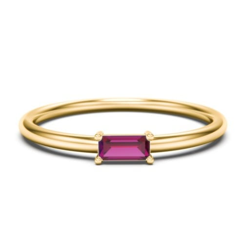 East-West Stackable Baguette Birthstone Ring - Ruby (July)