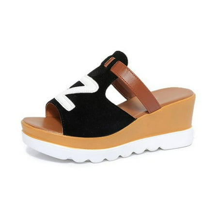 

Womens Open Toe Ankle Strap Platform Wedge Shoes Casual Espadrilles Trim Flatform Studded Wedge Sandals Sandals For Women Flip Flops 36 Black