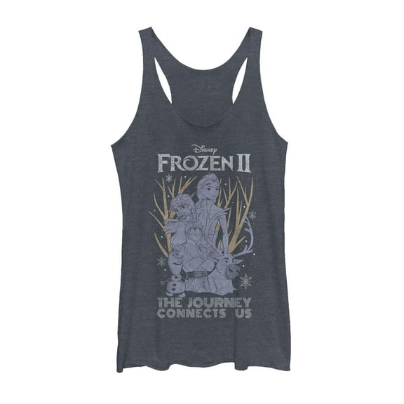 Women's Frozen 2 Vintage Journey Connects  Racerback Tank Top Navy Blue Heather X Large