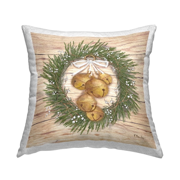Stupell Industries Winter Bells Wreath Design by Paul Brent Outdoor Printed Pillow