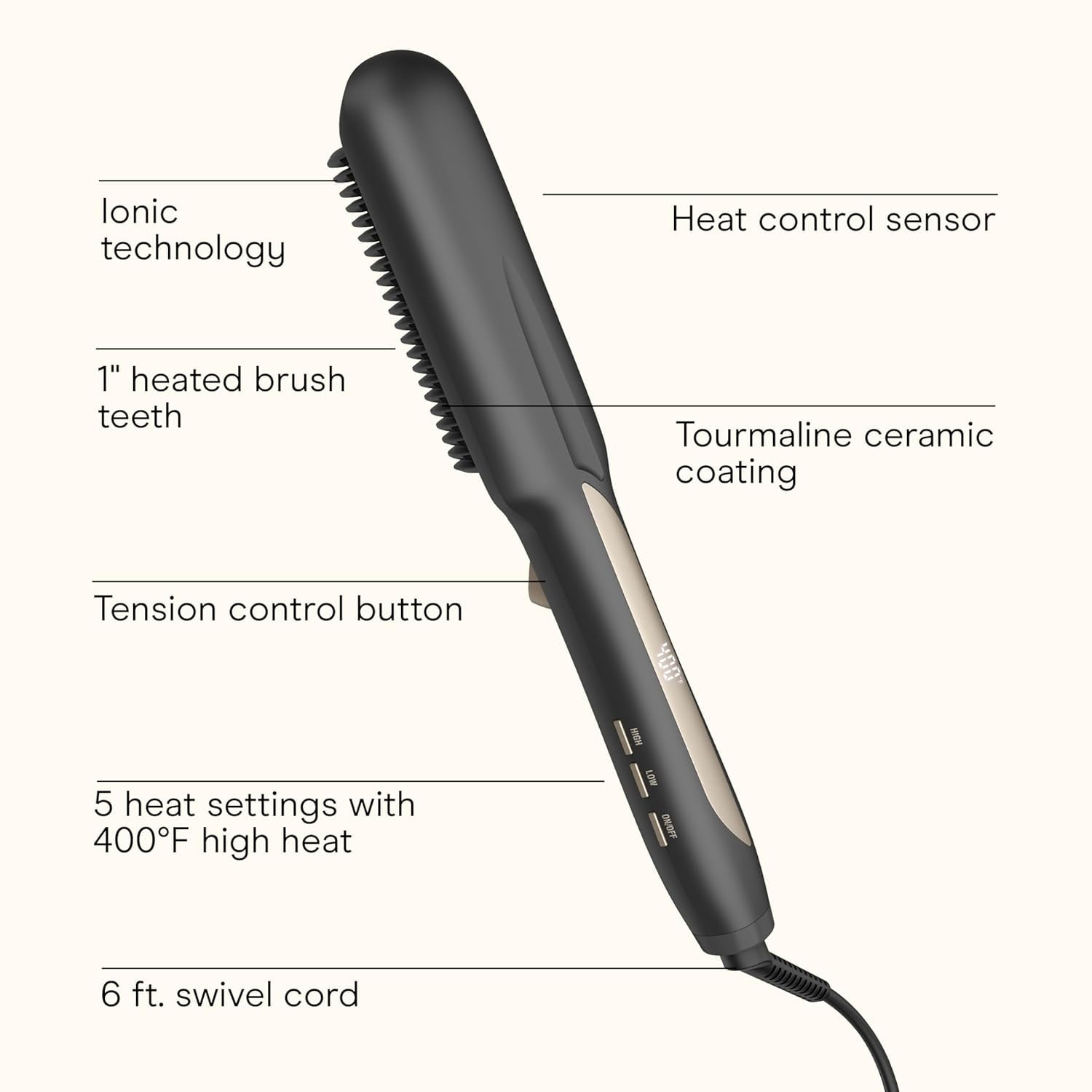 ion Titanium Pro Brush Iron, 1-1/4 Inch, Heats up to 400F, Curls