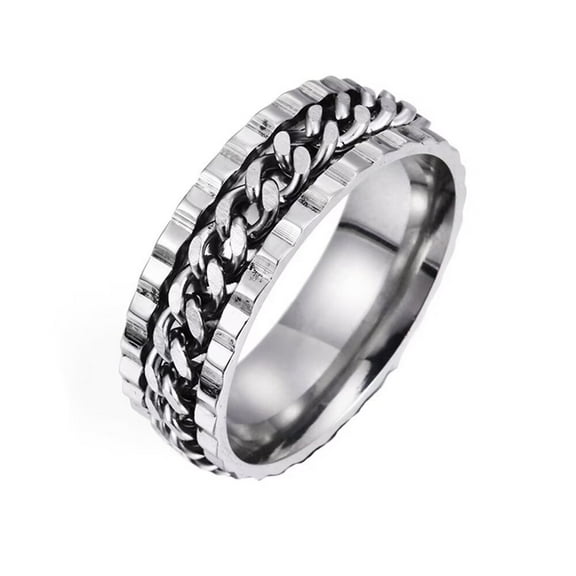 HIJONES 8mm Rotating Chain Ring for Men Women Stainless Steel Multicolor Statement Ring Band Finger Jewelry Silver Size 8