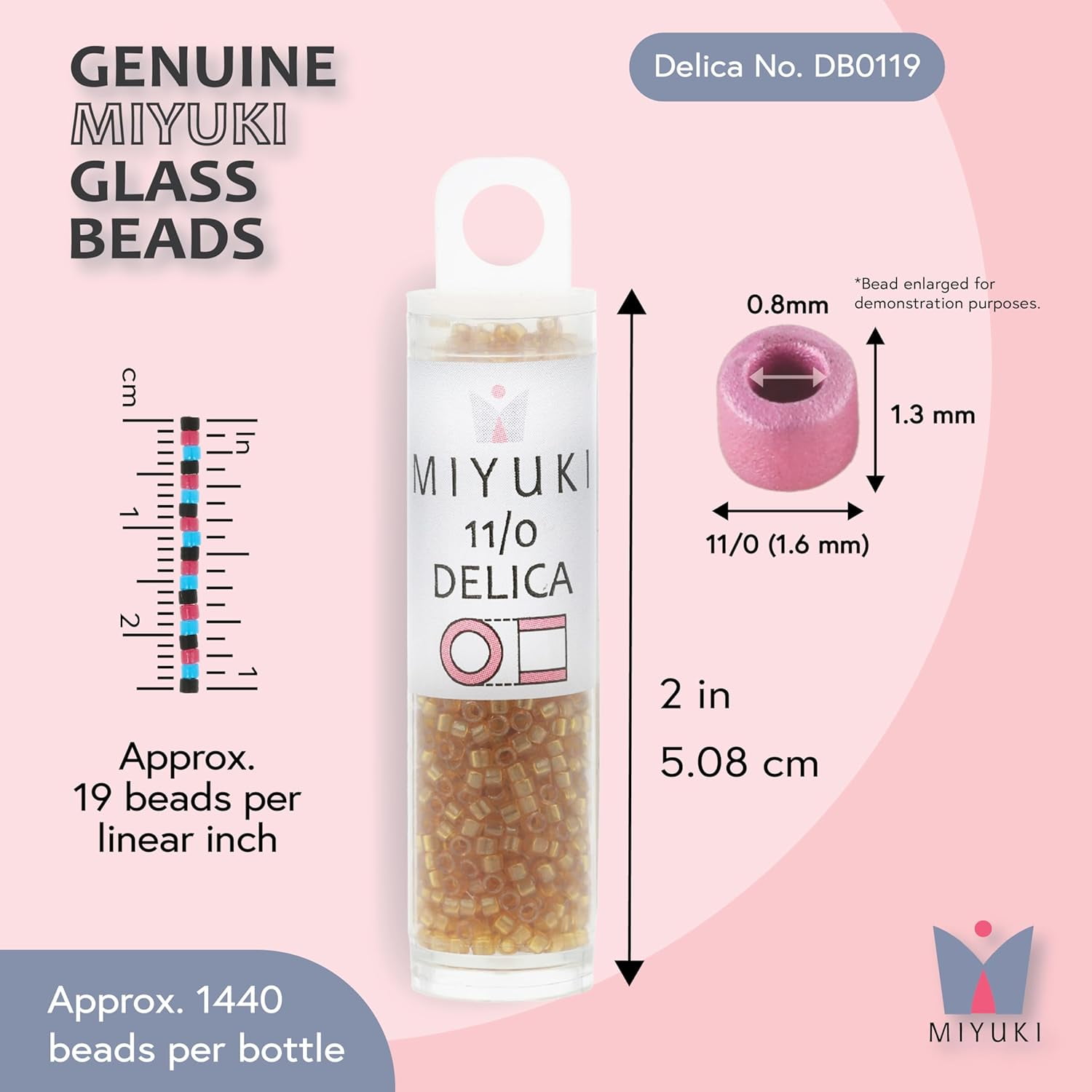 Miyuki Delica Seed Beads – Size 11/0 (1.6 mm), DB0119, Transparent Honey Luster, 7.2 g, Approx. 1440 Beads