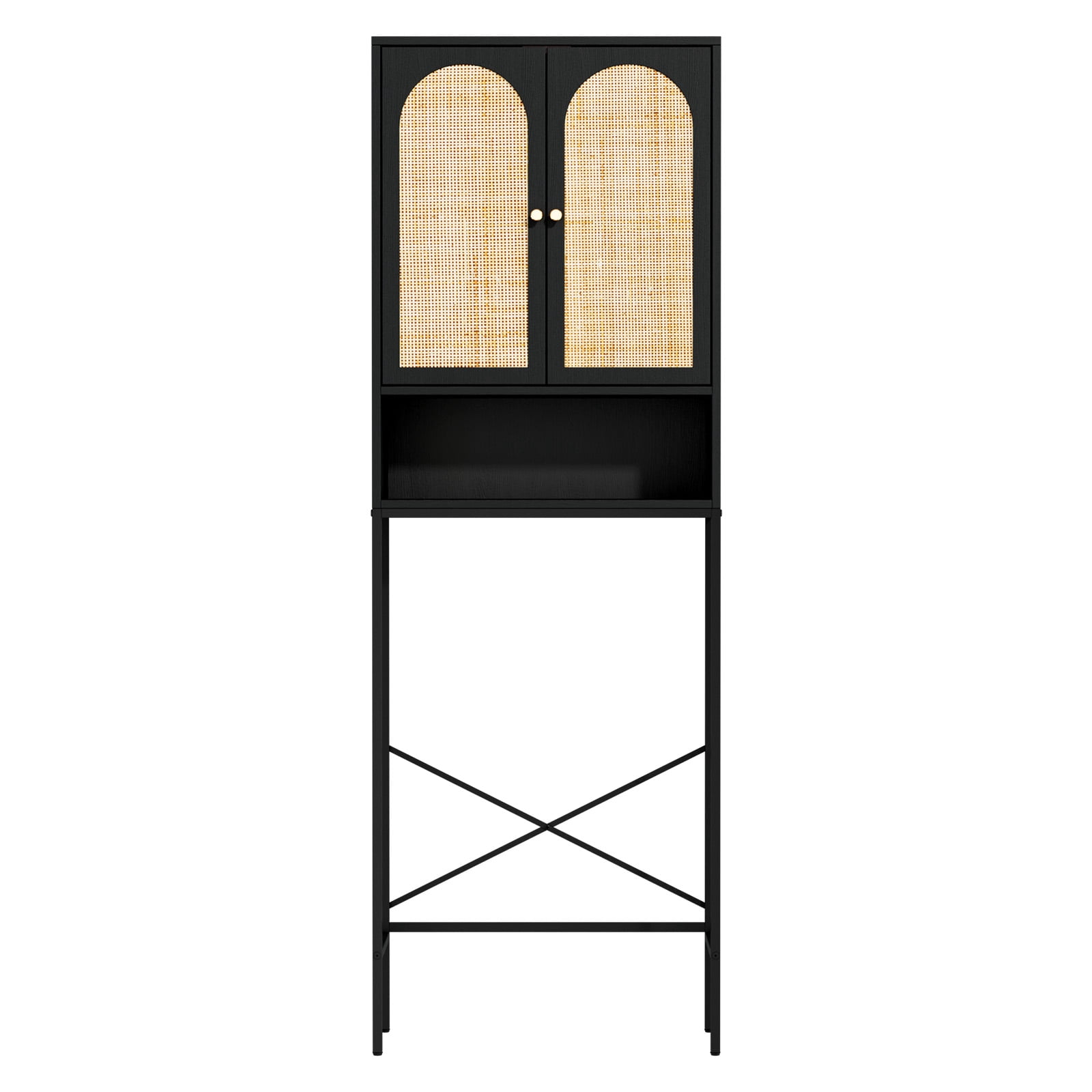 Ktaxon Over the Toilet Bathroom Cabinet Storage Space Saver with Double Doors and Open Shelving, Black