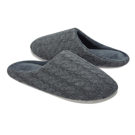 

Men s House Slippers Indoor Memory Foam Cotton-Blend Knitted Autumn Winter Anti-Slip Slippers Gray