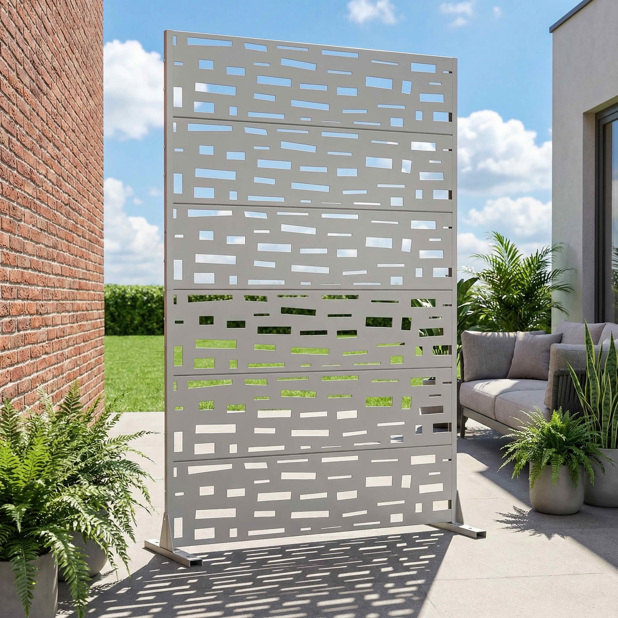 MAYEERTY 72X47" Metal Outdoor Gray Privacy Screen for Backyard & Garden, 6 Piece Set