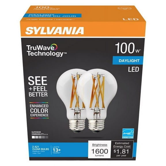 Sylvania 49828 A21 LED Light Bulb, Clear, 1600 Lumens