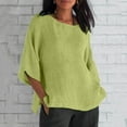 thumbnail image 2 of Linen Tops for Women Loose Fit 2025 3/4 Sleeve Crew Neck T Shirts Summer Solid Color Gauze Top Side Split Blouse Tops, 2 of 7
