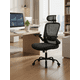 thumbnail image 1 of Silla de Oficina de Malla, Silla Ergonómica Giratoria con Soporte Lumbar, Reposacabezas, Apoyabrazos Abatibles, Negro, 1 of 6