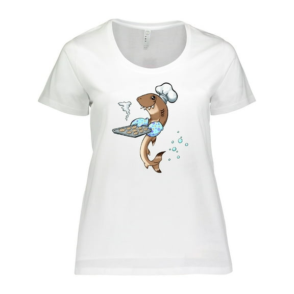 Inktastic Cute Cookie Cutter Baker Shark with Cookies Women's Plus Size T-Shirt